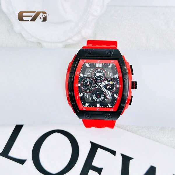 EA 1 pieza Reloj de hombre con correa de caucho rojo de la serie Explorer, multifunción, cronógrafo, esfera roja con diseño personalizado y elegante, embalaje con caja de regalo, regalo de Navidad para el novio