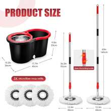 Spin Mop And Bucket With Wringer Set,360° Mop And Bucket System With 3 Microfiber Mop Refills And 61" Extended Handle For Floor Cleaning (Black) - 黑色 - 查看 2