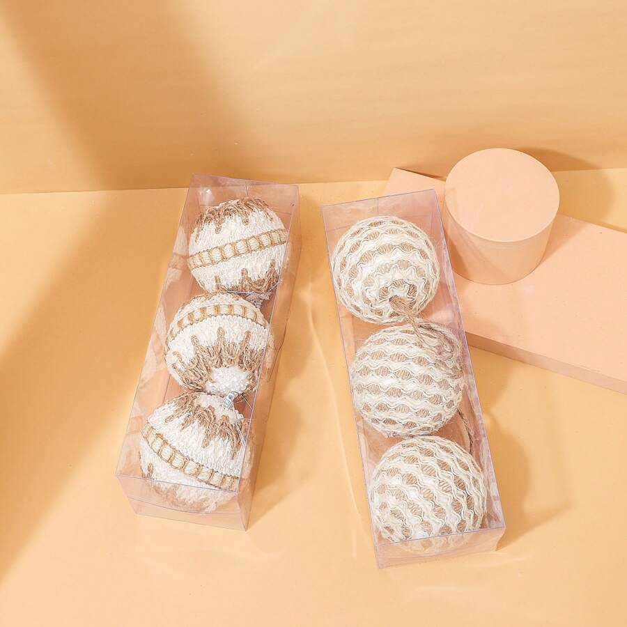 3szt. wiszące kule dekoracyjne na sznurku, wystrój domu, świąteczna dekoracja świąteczna - Kolor khaki - Zobacz 1