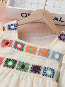 2 件装年轻女孩可爱舒适针织蝴蝶结肩部荷叶边上衣和喇叭裤套装，时尚 - 杏色 - 查看 5