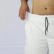 Men's Plain Denim Shorts With Side/Back Pocket And Elastic Waistband - trắng - Xem 4