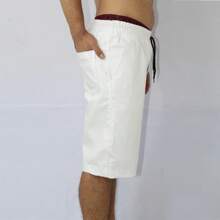 Men's Plain Denim Shorts With Side/Back Pocket And Elastic Waistband - trắng - Xem 6