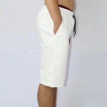 Men's Plain Denim Shorts With Side/Back Pocket And Elastic Waistband - trắng - Xem 5
