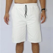 Men's Plain Denim Shorts With Side/Back Pocket And Elastic Waistband - trắng - Xem 2