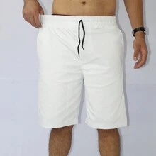 Men's Plain Denim Shorts With Side/Back Pocket And Elastic Waistband - trắng - Xem 3