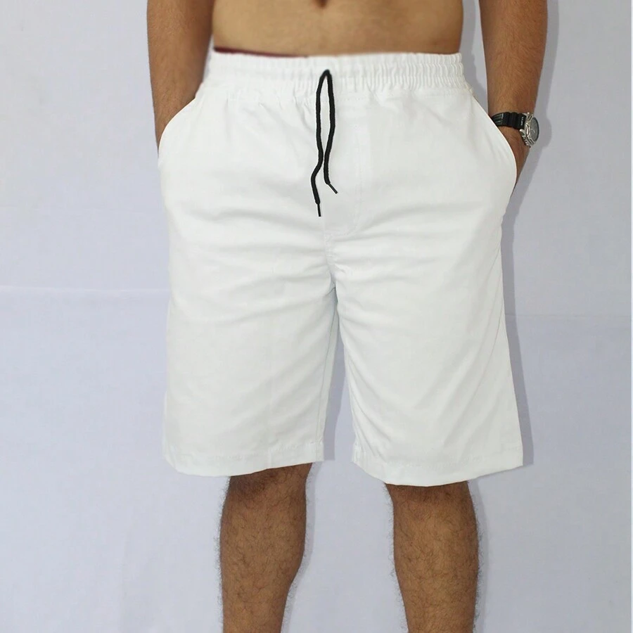 Men's Plain Denim Shorts With Side/Back Pocket And Elastic Waistband - trắng - Xem 1