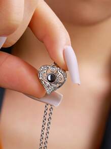 Custom Photo Projection Necklace, "I Love You" Heart Shape Personalized Photo Jewelry Gift For Mother Valentines - Silver - View 2