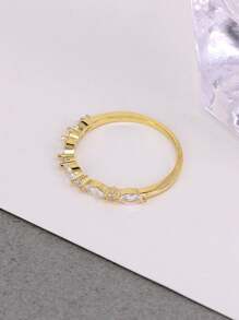 1個925銀扁形立方鋯石永恆訂婚戒指,18k鍍金多樣模擬鑽石毛邊婚戒,適用於女性 - 金色 - 查看 5