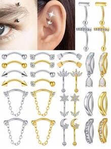 CIZME 1PC 16G Rook Piercing Jewelry Silvery Golden Stainless Steel Eyebrow Piercing Jewelry Crystal Heart CZ Moon Water-Drop Shape Opal Cubic Zirconia Eyebrow Rings Eyes Rook Earrings For Women Valentines,Mom,Mother,Mother's Day,Gift - Gold + Silver - View 5