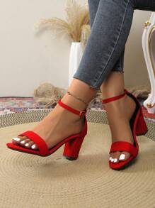 Women's Peep Toe High Heel Sandals, New Summer Model Thick Heel Elegant Exposed Toe Casual High Heel Slip-On Shoes For Ladies - Red - View 3