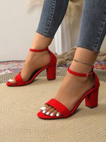Women's Peep Toe High Heel Sandals, New Summer Model Thick Heel Elegant Exposed Toe Casual High Heel Slip-On Shoes For Ladies - Red - View 2