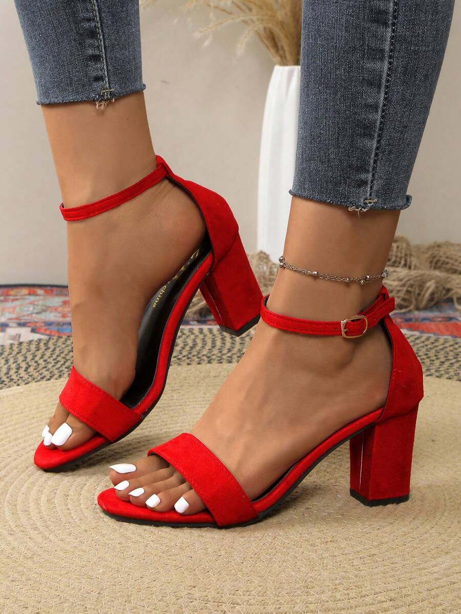 Women's Peep Toe High Heel Sandals, New Summer Model Thick Heel Elegant Exposed Toe Casual High Heel Slip-On Shoes For Ladies - Red - View 1