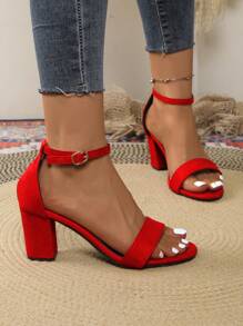 Women's Peep Toe High Heel Sandals, New Summer Model Thick Heel Elegant Exposed Toe Casual High Heel Slip-On Shoes For Ladies - Red - View 5