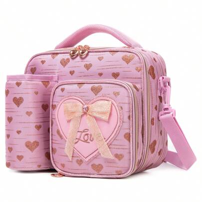 Bolsa de almuerzo para niñas, diseño de lunares y lazos, bolsa de almuerzo reutilizable para la escuela primaria