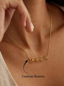 个性化多朵生日花项链，家庭生日花束项链（女士款），可定制1-4朵花吊坠项链，母亲节项链，不锈钢首饰，个性化礼物，生日礼物，旅行礼物，母亲节礼物，复活节配饰礼物，浪漫婚礼配饰礼物，伴娘礼物，女士沙滩配饰 - 金色 - 查看 2