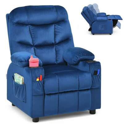 Homasis Kids Youth Recliner Chair Velvet Fabric W/Cup Holder & Side Pocket
