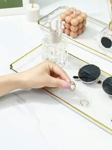 一套优雅长方形首饰托盘，精美装饰盘，用于展示首饰，完美的家居装饰品，理想的圣诞礼物，贴心的新年礼物，男女皆宜的独特礼物，奢华玛瑙首饰展示托盘，饰以金色镶边，完美适用于戒指、耳环和小饰品，时尚女士礼物，返校必备 - 彩色 - 查看 4