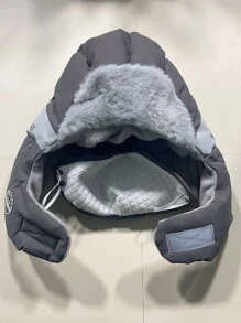 Berretto da sci da uomo con paraorecchie antivento, cappello bomber, caldo e invernale con fodera in cotone, adatto per ciclismo, guida di veicoli elettrici, cappello con isolamento spesso - Grigio - Visualizzare 3