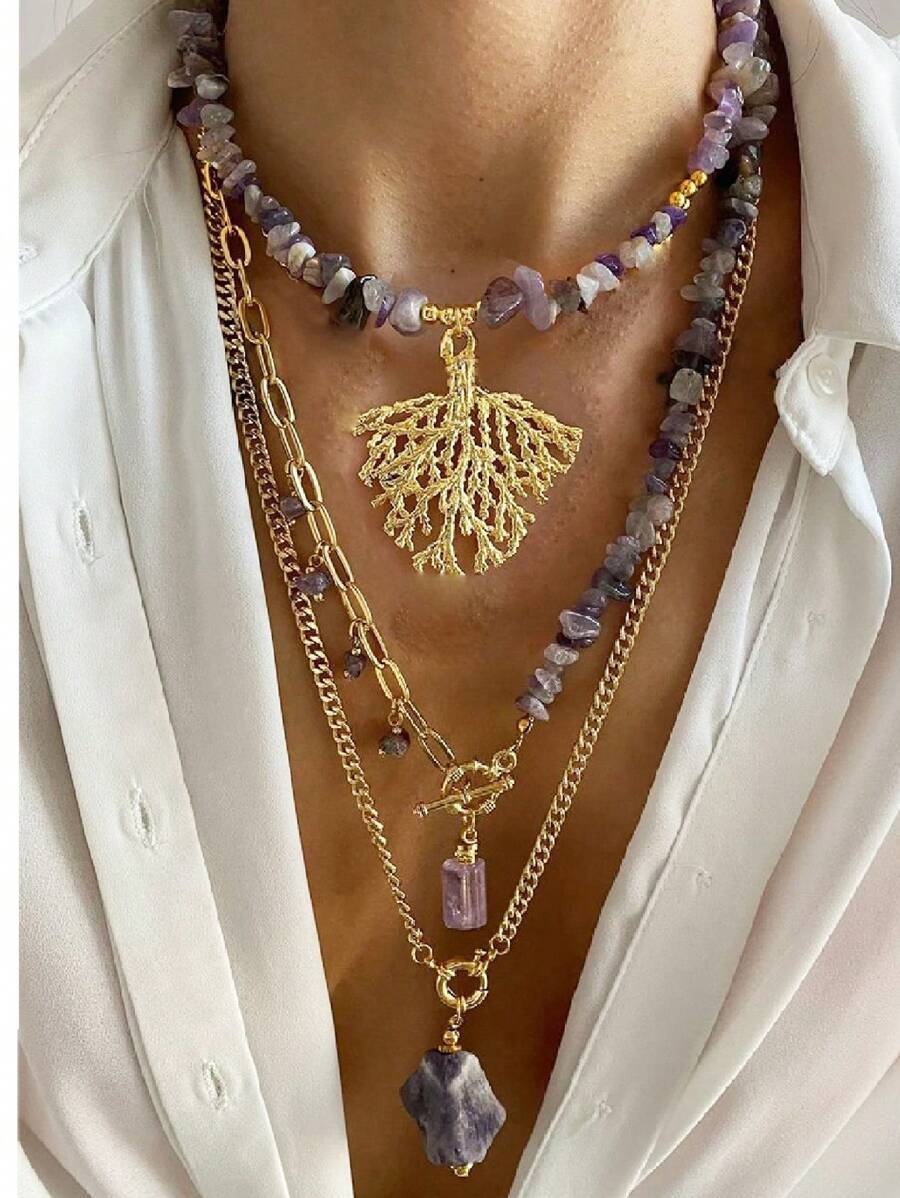 亚马逊石天然石彩色蝴蝶石英吊坠项链天然石紫水晶项链奢华女式水晶颈链女式莱茵石