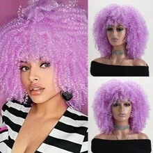 16" Short Curly Afro Kinky Wig, Multi-Color Fluffy Synthetic Fiber Wig, Suitable For Daily Wear, Holiday, Wedding, Birthday, Party, Halloween Costume - 彩色 - 查看 19