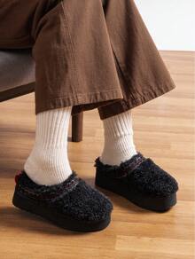 Women's Slipper Boots Short Ankle Platform Heighten Faux Fur Lining Snow Slippers Classic EVA Anti-Slip Outdoor Winter Furry Fuzzy Shoes For Valentine's Day Gift - màu đen - Xem 1