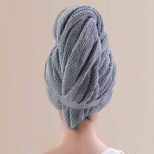 1pc Oversized Hair Drying Towel Wrap With Elastic Band - Grey - View 5