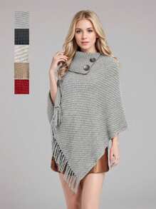 1 chiếc khăn choàng len dày ấm áp có mũ trùm đầu tua rua có nút - Nhiều màu - Xem 7