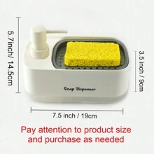 Pump Bottle Dish Soap, Hand Soap Liquid Dispenser, Pump Container For Kitchen, Pressure Sponge Scrubber - White - View 2
