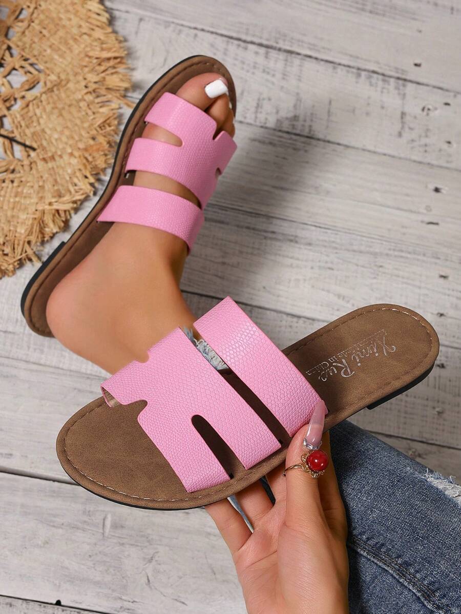 Dép quai tròn mũi tròn cỡ lớn, dép quai ngang đi ngoài trời mùa xuân/hè, giày đế bằng chống trơn trượt, giày thường ngày đi biển cho nữ không gây mỏi - Hồng - Xem 1
