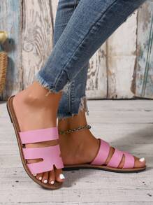 Dép quai tròn mũi tròn cỡ lớn, dép quai ngang đi ngoài trời mùa xuân/hè, giày đế bằng chống trơn trượt, giày thường ngày đi biển cho nữ không gây mỏi - Hồng - Xem 3