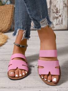 Dép quai tròn mũi tròn cỡ lớn, dép quai ngang đi ngoài trời mùa xuân/hè, giày đế bằng chống trơn trượt, giày thường ngày đi biển cho nữ không gây mỏi - Hồng - Xem 2