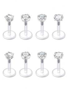 CIZME 1 Set mit 8 Stücken klassischer, durchsichtiger UV-Plastik-Barbell, 16G Lippenpiercing und Knorpelohrringe, rund, quadratisch, Herz, Pentagramm, Würfelform, transparente Lippenstifte und Ohrknorpelpiercing für Frauen und Männer, Alltagsgebrauch, 6mm, 8mm, 10mm Länge