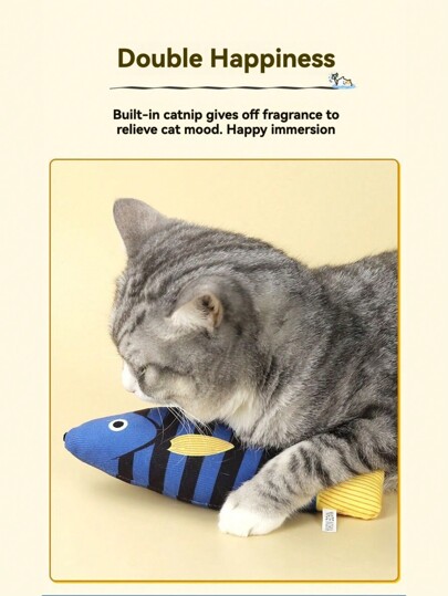 1pc Large Colorful Striped Realistic Fish Sound Plush Cat Toy (1 Set), Includes Cat, Chew Resistant, Soft Cat Teaser, Funny Cartoon Fish Shape, Suitable For Daily, Festivals, Gatherings, All Seasons