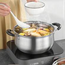 Multipurpose Stainless Steel Soup Pot: Perfect For Induction Cooking With Thick Base, Glass Lid & Elegant Design - View 4