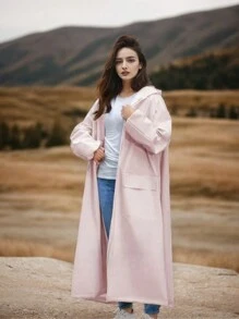 Modischer Damen Regenmantel, verstärkt, Poncho, langer Regenmantel, Damen multifunktionaler wasserdichter Regenmantel, Reise- und Fahrrad Regenmantel, Outdoor Regenbekleidung - Pink - Übersicht 8