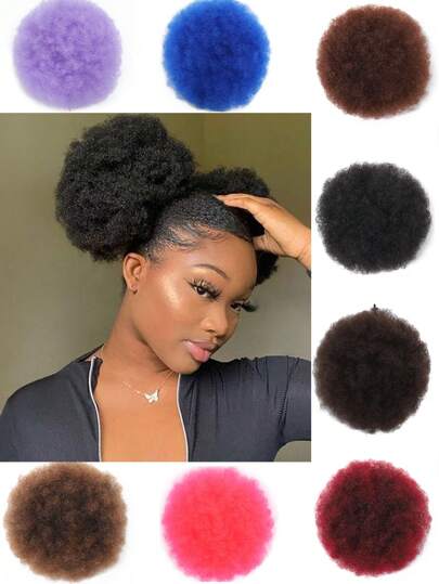 8 Inch Afro Curly Hair Buns Updo Chignon Drawstring Ponytail Extension Women Short African Twisted Black, Brown, Purple, Pink, Blue, Burgundy, Multi-Color Curly Hair Bun Ponytail Extension Synthetic Hair Patch African Ponytail Natural Hair Suitable For Christmas, And Other Festivals