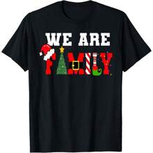 We Are Family Christmas Pajamas Funny Matching Xmas T-Shirt, Women's Casual Short Sleeve Round Neck T-Shirt - Black - View 1