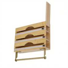 4 In 1 Bamboo Wrap Dispenser With 3 Compartments, Perfect For Plastic, Foil & Parchment Paper Rolls Towels, Kitchen Essential Wall-Mounted Multifunctional Organizer - 4 In 1 Bamboo Foil Dispenser - View 6