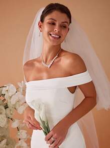 Sexy Off-Shoulder High Slit Mermaid Wedding Dress White Elegant Bridal Dress - White - View 6