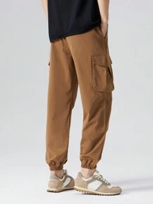Men's Drawstring Cargo Pants, Multi-Pocket Casual Work Trousers, American Style Straight Leg Streetwear