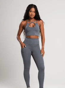 Women Sports Leggings - 灰色 - 查看 4