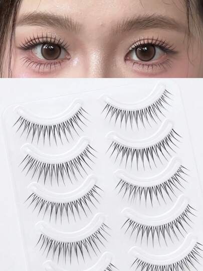 10pcs/Pack Bulu Mata Palsu Gaya Korea dengan Pita Tak Terlihat, Tampak Alami untuk Riasan Nude