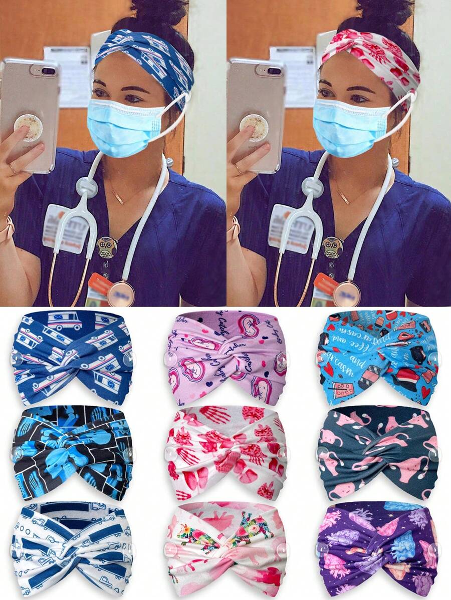 Khăn bandana nữ 1 chiếc, băng đô y tế co giãn mới dành cho nữ, băng đô cài chéo chống siết chặt, khẩu trang có nút cài, in hình hoạt hình trái tim xe cứu thương, băng đô thể thao chống mồ hôi, băng đô y tế co giãn tập thể dục unisex, băng đô thể thao thoáng khí chống trượt, phụ kiện tóc thời trang mùa thu đông, băng đô cài tóc cho trang phục đi nghỉ mát, khăn choàng thanh lịch cho nữ, trang phục mùa hè, lễ hội, tiệc tùng. - Nhiều màu - Xem 1