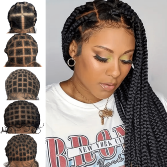 1Pc Braided Full Lace Wig Cap For Crochet Braids Embroidery Sections Full Double Lace Braided Wig With Baby Hair Suitable For DIY Making Crochet Wigs Easy To Handle Premade Square Patten Lace Front Crochet Cap For Add Crochet Hair Braided Wig Cap