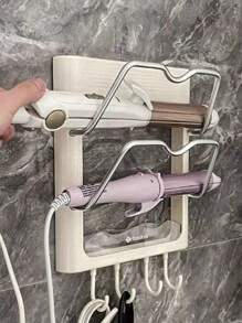 1pc Wall Mounted Curling Iron Holder, No-Drill Bathroom Bedroom Countertop Storage Rack With Hooks, Heat Resistant - Multicolor - View 3
