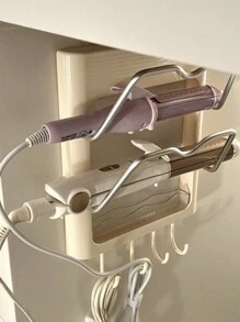 1pc Wall Mounted Curling Iron Holder, No-Drill Bathroom Bedroom Countertop Storage Rack With Hooks, Heat Resistant - Multicolor - View 5