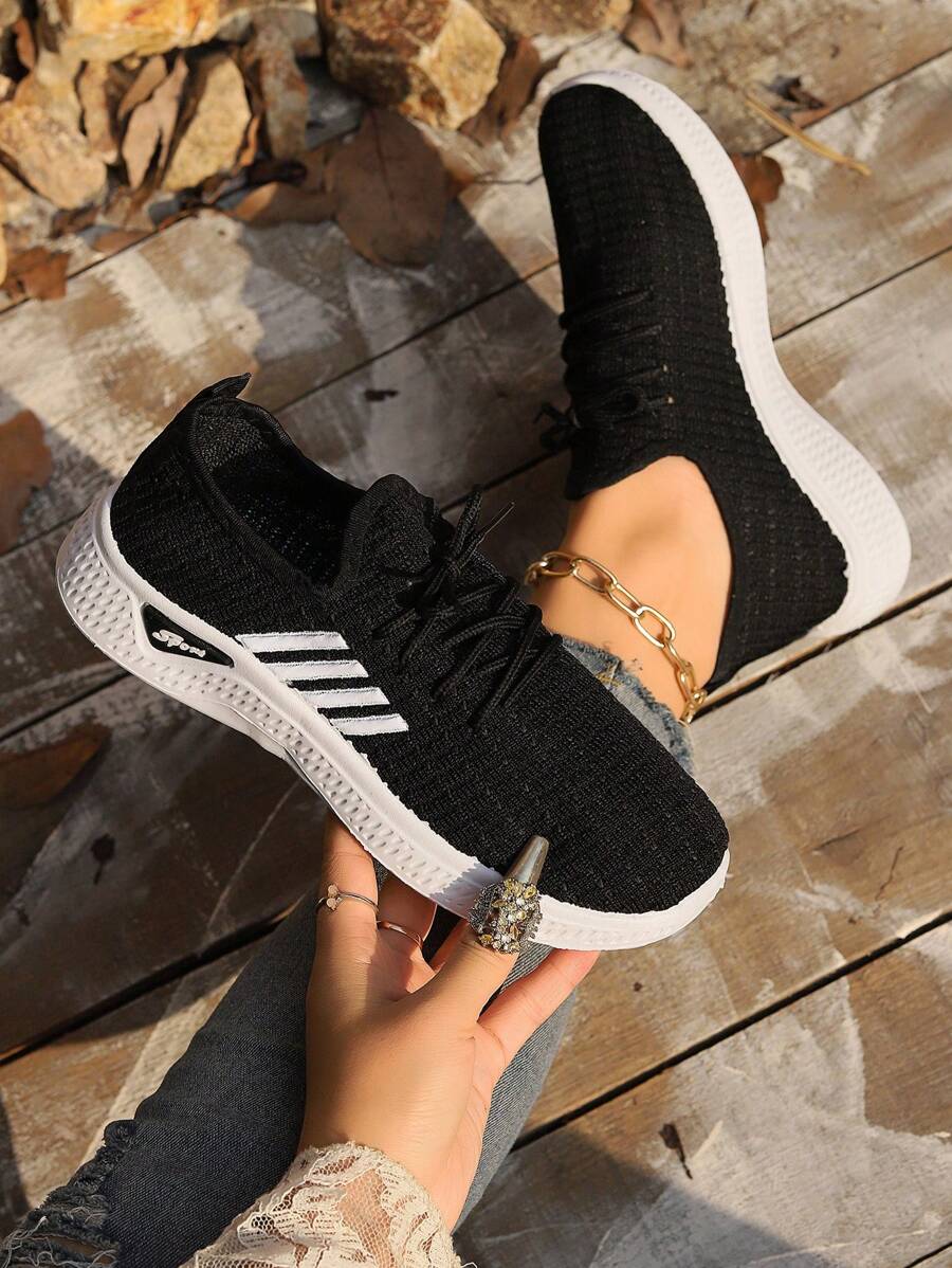 Women's Breathable Sports Tennis Shoes, Various Fitness Equipment, Lightweight And Comfortable Women's Sports Shoes, Women's Casual Shoes, Suitable For Daily, Sports, Work - 黑色 - 查看 1