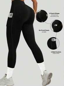 1 quần legging tập yoga dày màu đen thời trang thu đông có túi bên hông, áo khoác ngoài cho tập yoga và thể thao - màu đen - Xem 5