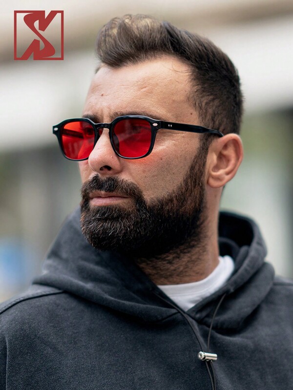 SHEEN KELLY زجاجة رجالية بإطار أحمر مزين بالتروس ذات طابع موضة، مناسبة للسفر والرحلات والمناسبات الخارجية، هدية لرجال خلال العطلات الصيفية والشواطئ والسفر