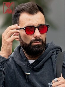 SHEEN KELLY 1 件男士红色框架铆钉时尚眼镜，适合户外旅行、节日礼物、夏季海滩度假、户外、旅行的男士礼物 - 酒紅色 - 查看 3